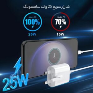 شارژر سامسونگ EP-TA800 با درگاه تایپ سی روی پس‌زمینه سفید