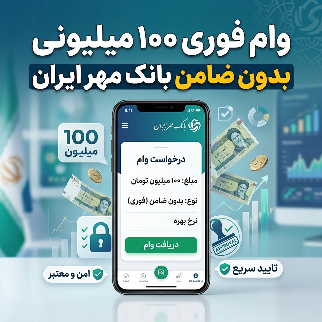 وام فوری ۱۰۰ میلیونی بدون ضامن بانک مهر ایران