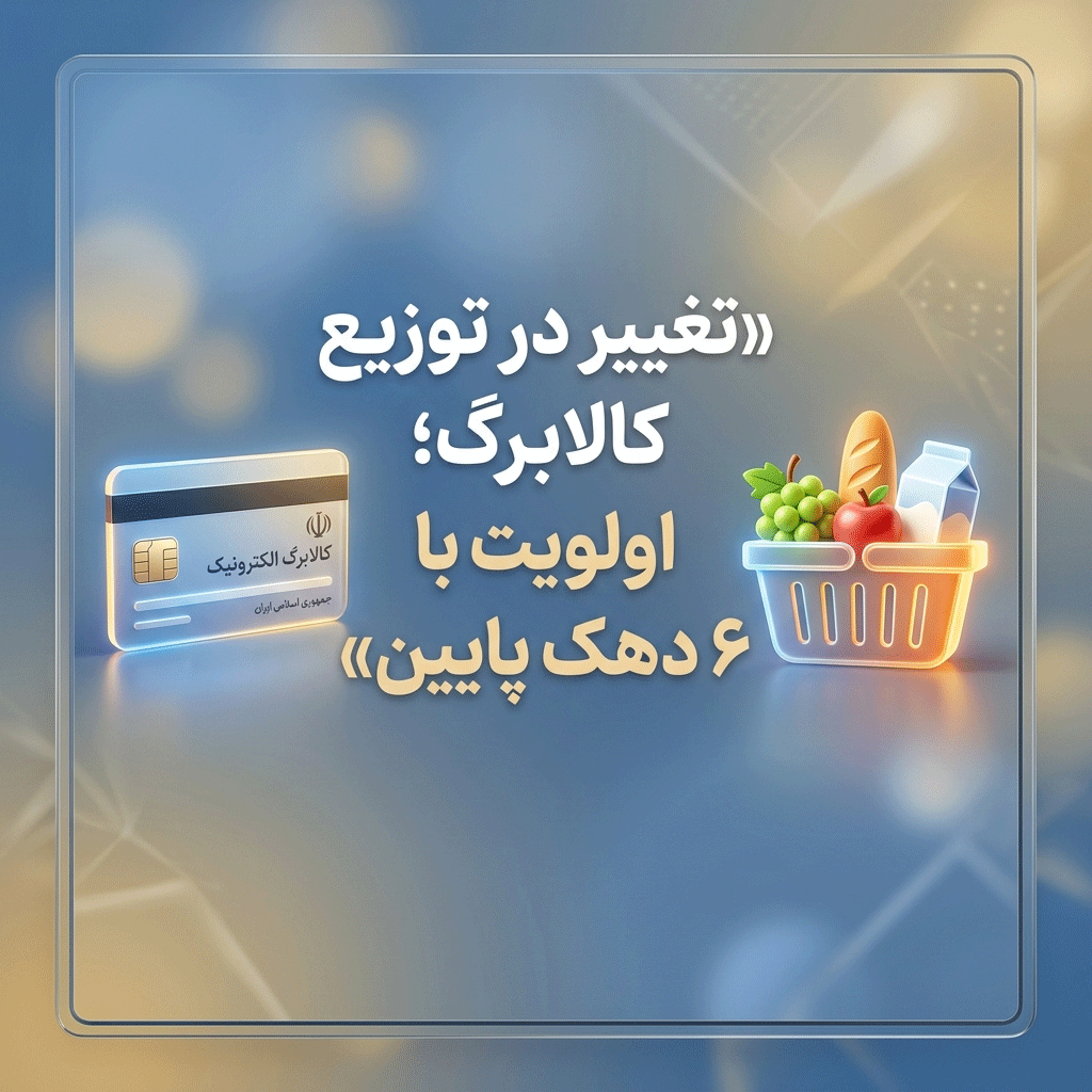 نمای دیجیتال و مینیمال از کارت اعتباری کالابرگ الکترونیکی ویژه طرح حمایت اقتصادی دولت و بازگشت به سیستم دهک‌بندی یارانه‌ها
