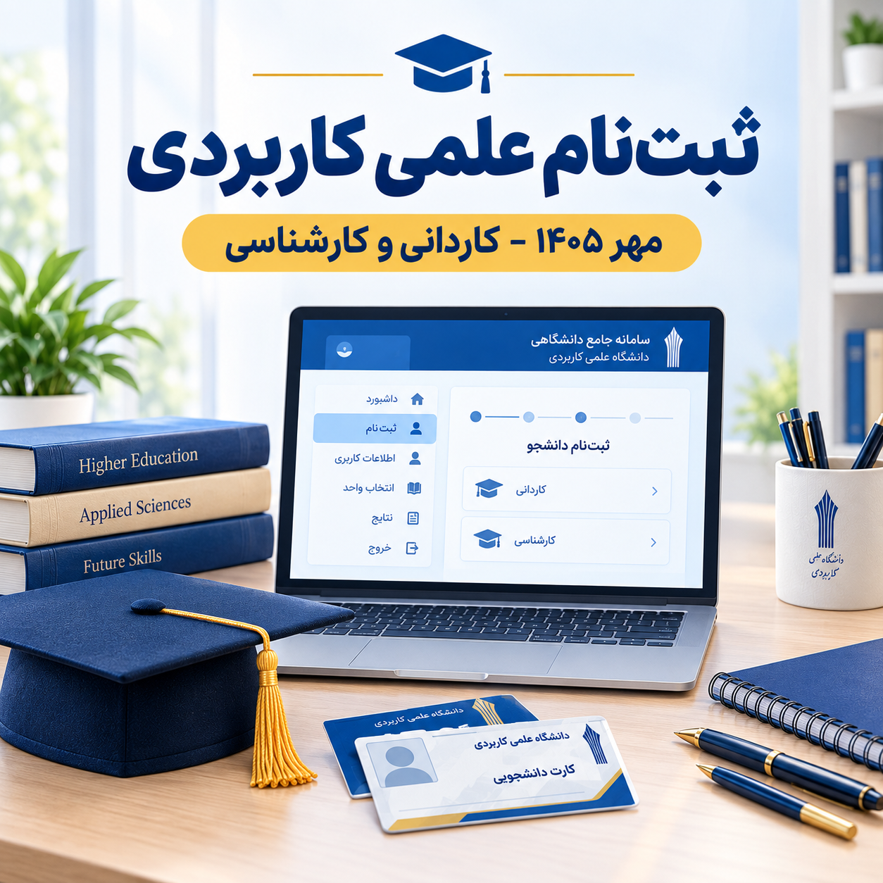 تصویر گرافیکی مربوط به شروع ثبت‌نام دانشگاه‌های علمی کاربردی.